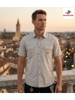 WINCHESTER TABLOE : Chemise manches courtes 100% Coton Beige