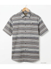 Chemise manches courtes Coton Texturé Beige & Gris à Rayures