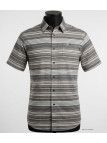 Chemise manches courtes Coton Texturé Beige & Gris à Rayures