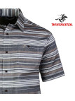 Chemise manches courtes Coton Texturé Beige & Gris à Rayures