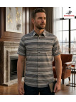Chemise manches courtes Coton Texturé Beige & Gris à Rayures