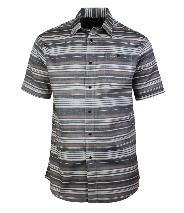 Chemise manches courtes Coton Texturé Beige & Gris à Rayures