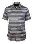 Chemise manches courtes Coton Texturé Beige & Gris à Rayures