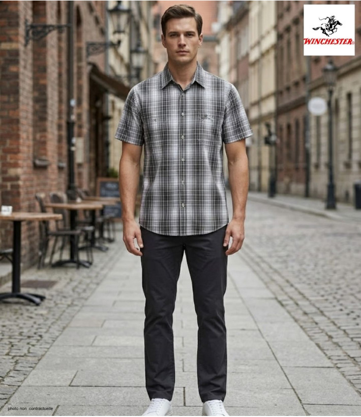 Winchester WE1215E - Chemise Carreaux Coton Fils Teints Beige