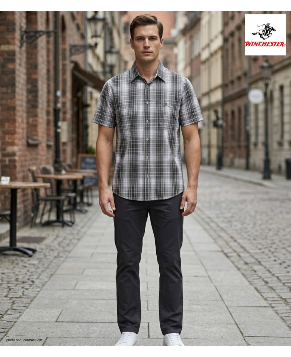 Winchester WE1215E - Chemise Carreaux Coton Fils Teints Beige