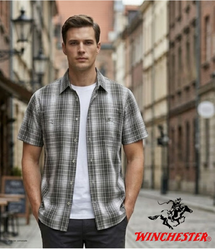 Winchester WE1215E - Chemise Carreaux Coton Fils Teints Beige
