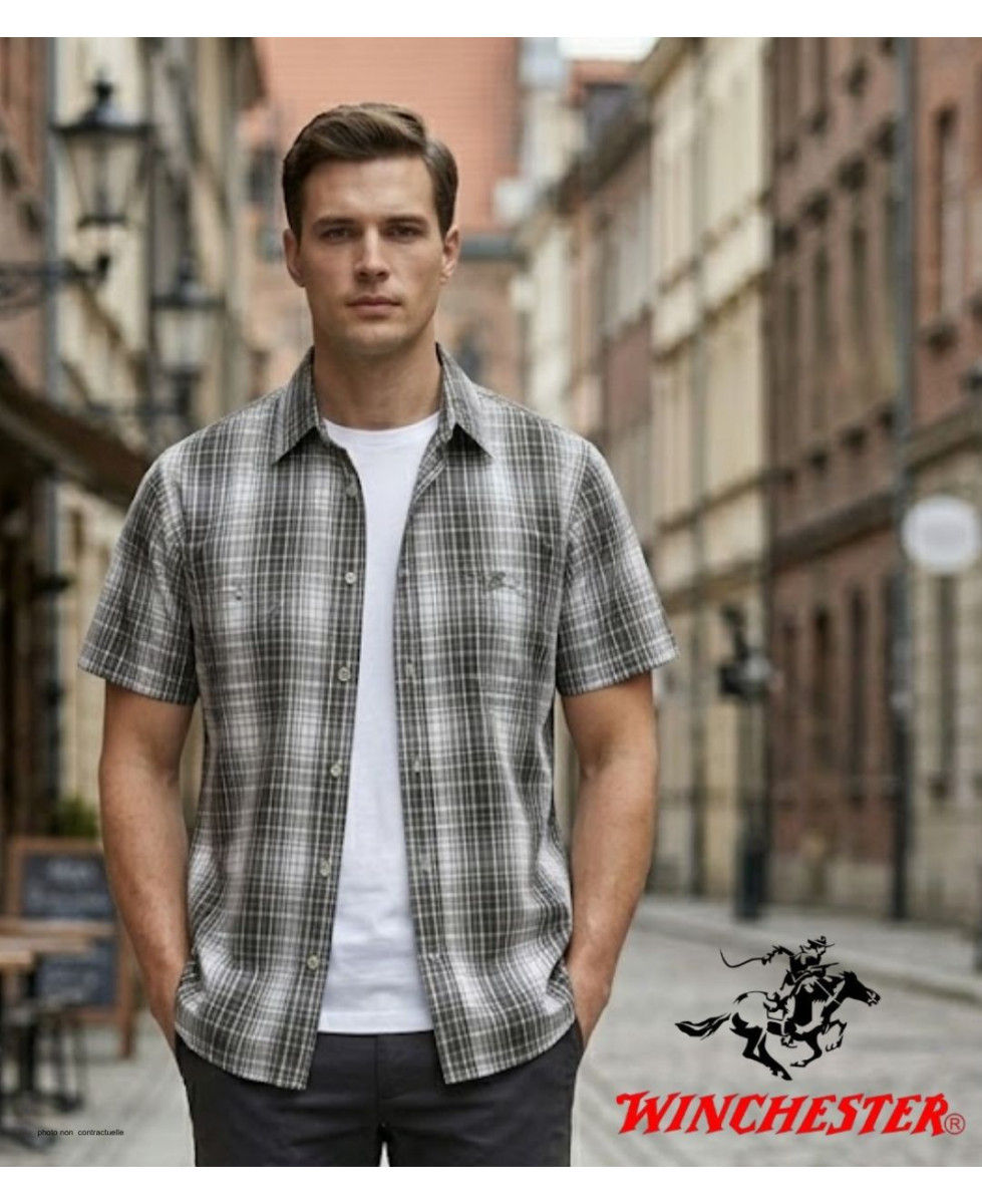 Winchester WE1215E - Chemise Carreaux Coton Fils Teints Beige