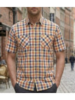 Winchester Topeka1 - Chemise Manches Courtes Coton Corail & Bleu
