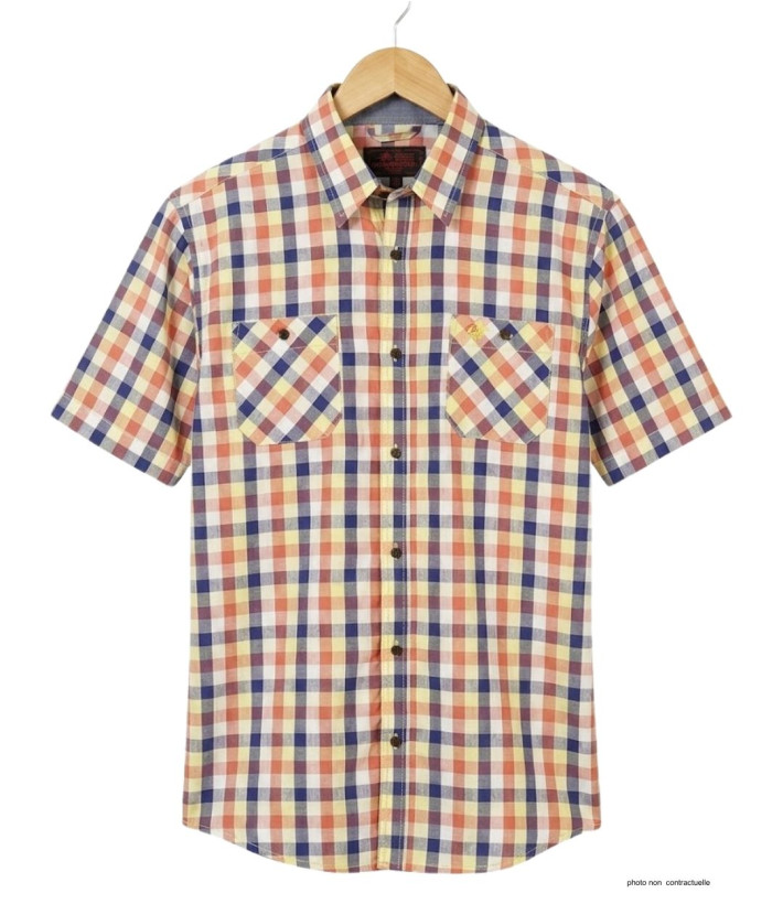 Winchester Topeka1 - Chemise Manches Courtes Coton Corail & Bleu