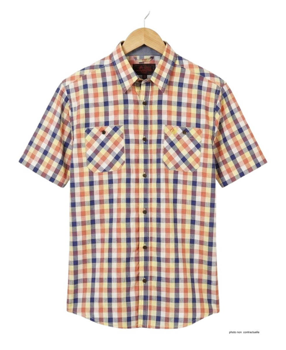 Winchester Topeka1 - Chemise Manches Courtes Coton Corail & Bleu