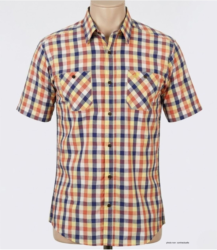 Winchester Topeka1 - Chemise Manches Courtes Coton Corail & Bleu