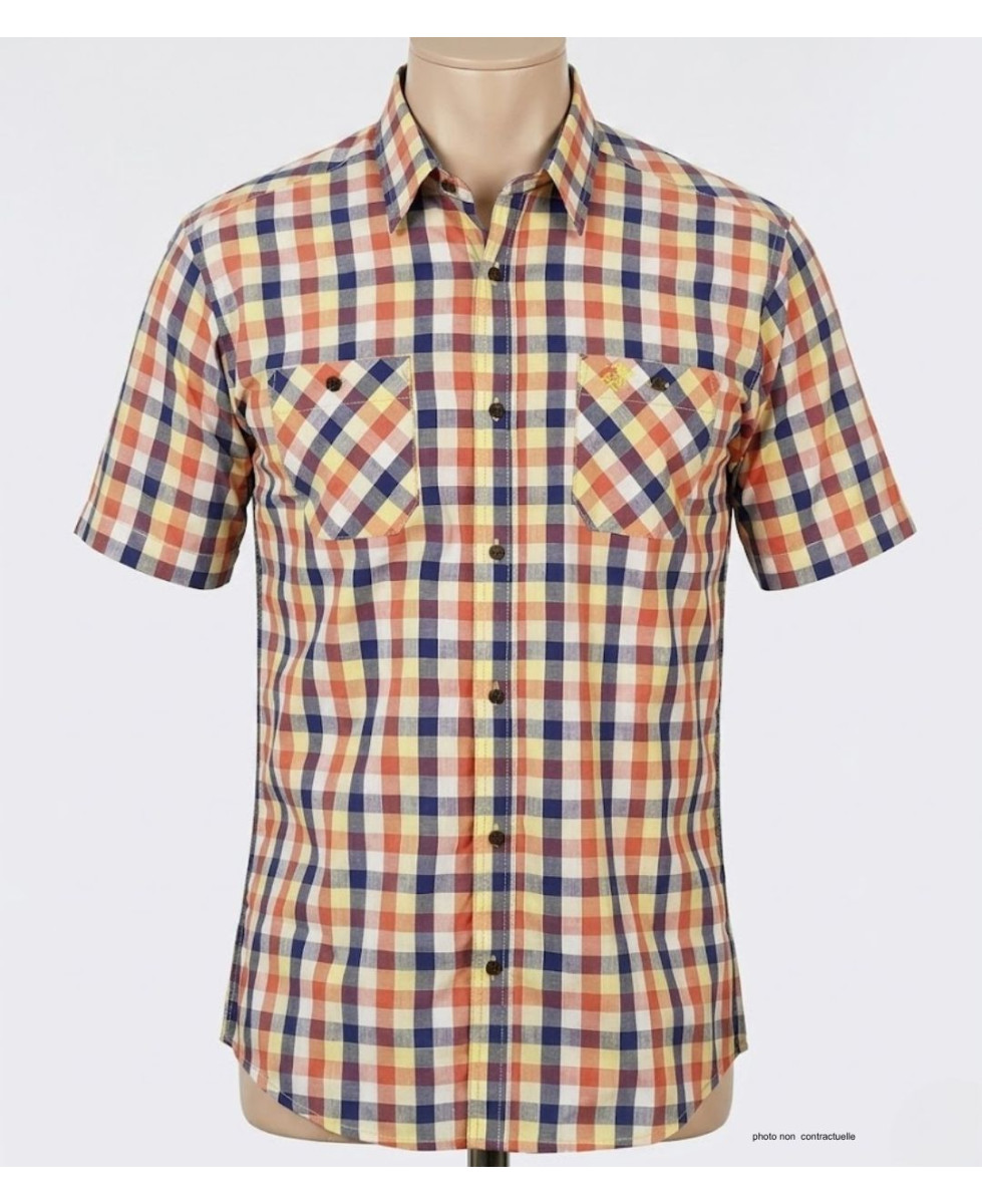 Winchester Topeka1 - Chemise Manches Courtes Coton Corail & Bleu