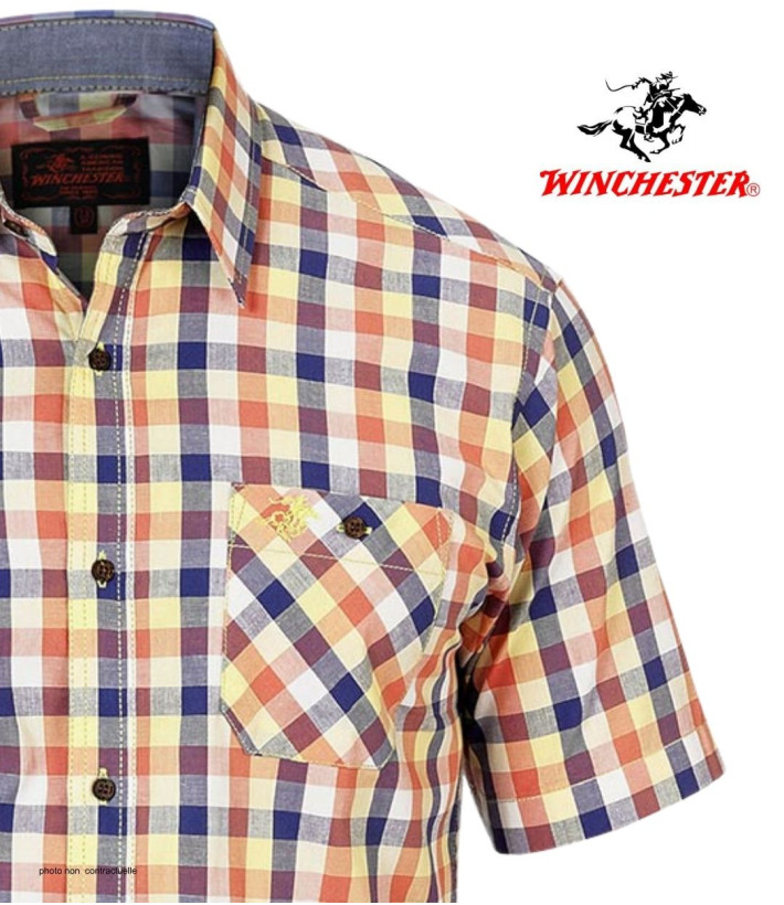 Winchester Topeka1 - Chemise Manches Courtes Coton Corail & Bleu
