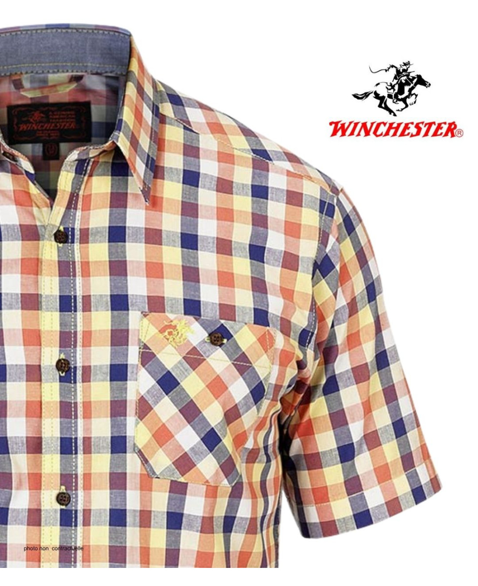 Winchester Topeka1 - Chemise Manches Courtes Coton Corail & Bleu