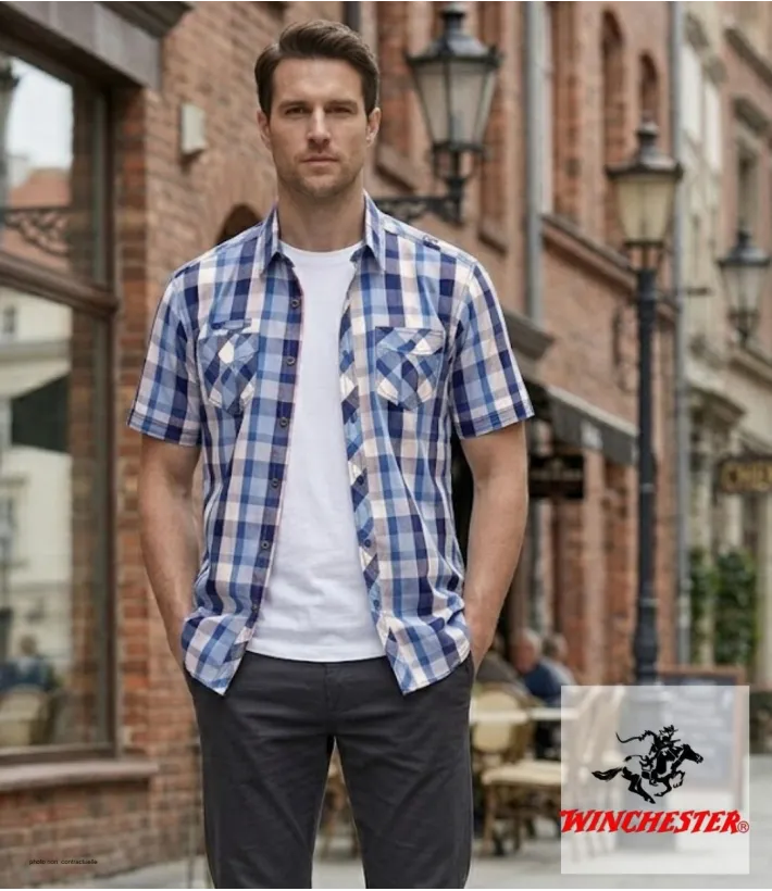 Winchester Tillman2 - Chemise Ajustée Carreaux Bleu Marine