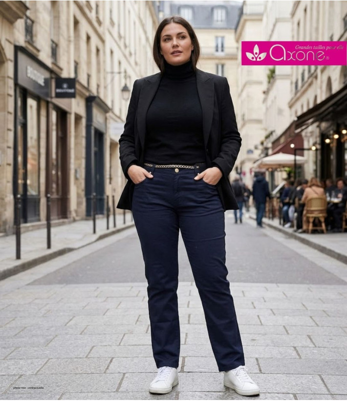 AXONE Balade - Pantalon Bleu Marine en coton stretch