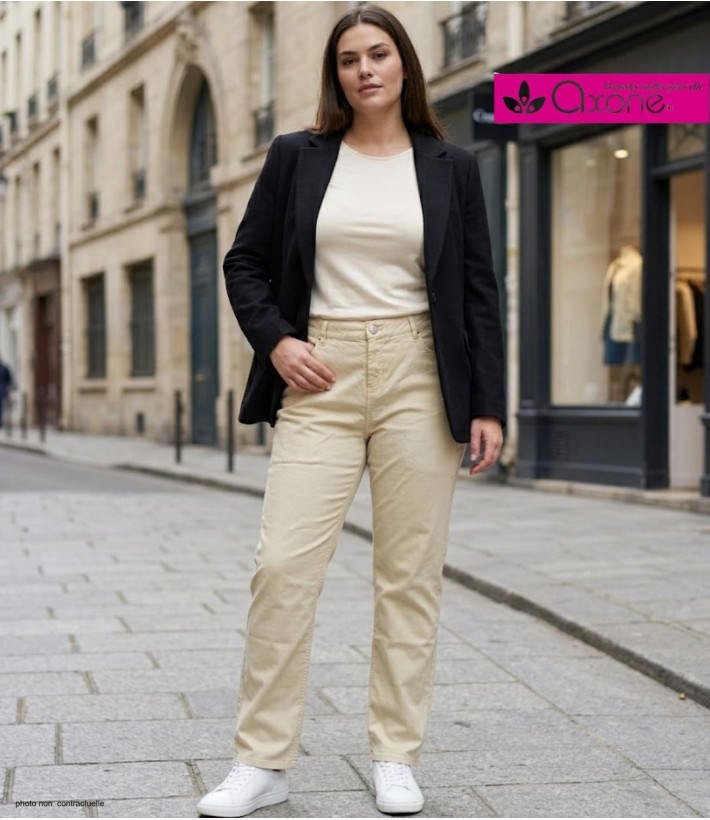AXONE Balade - Pantalon Beige en toile gabardine stretch