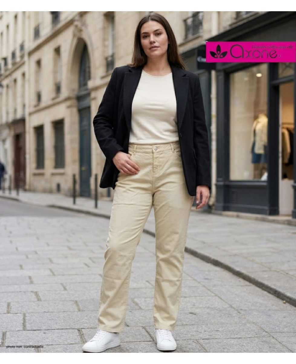 AXONE Balade - Pantalon Beige en toile gabardine stretch