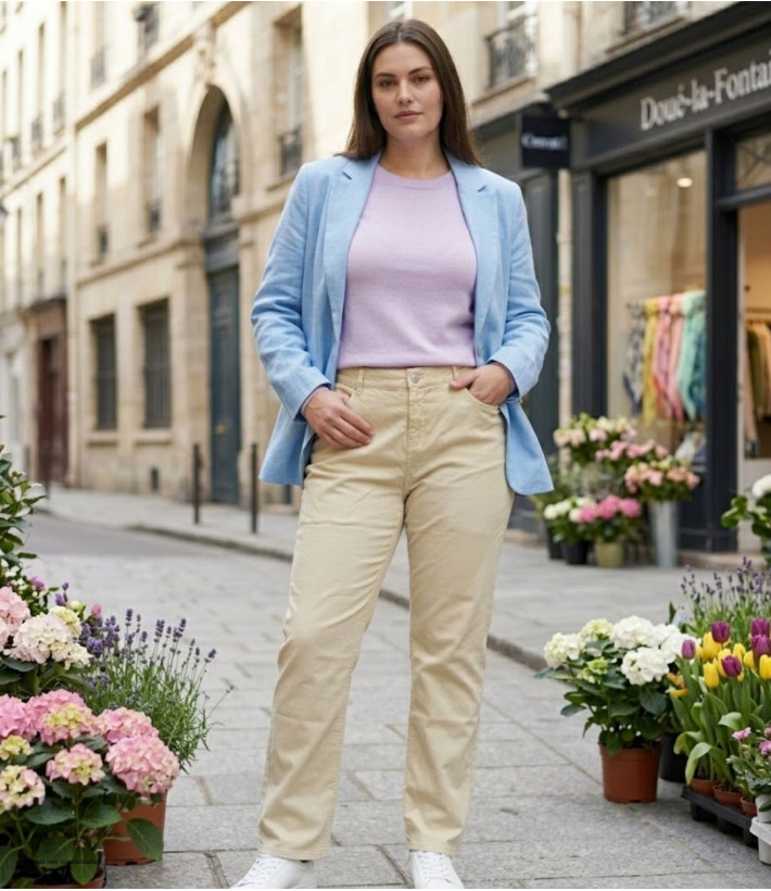 AXONE Balade - Pantalon Beige en toile gabardine stretch