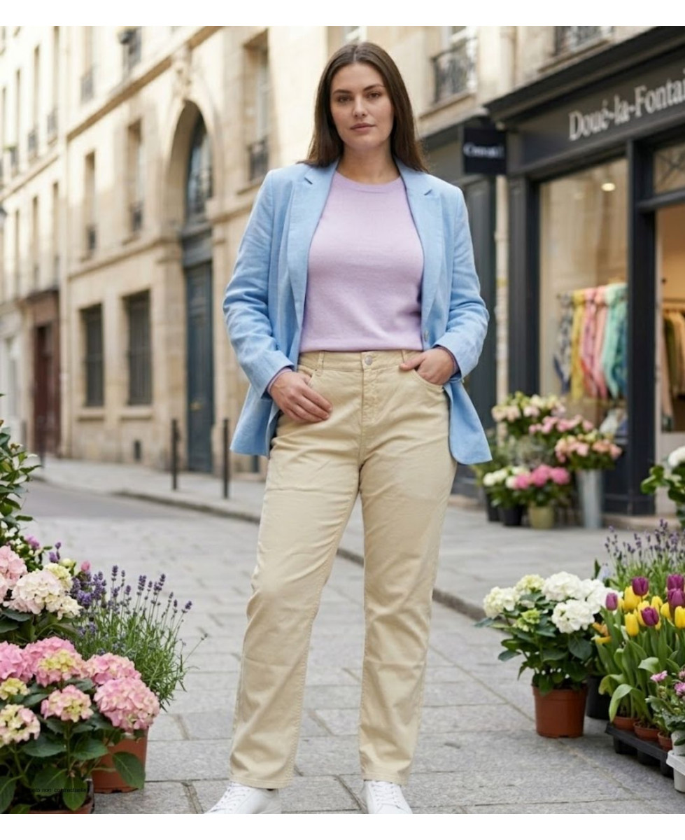 AXONE Balade - Pantalon Beige en toile gabardine stretch