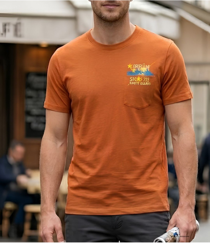 AXXANO AE1142O : Tee-shirt homme orange avec poche poitrine