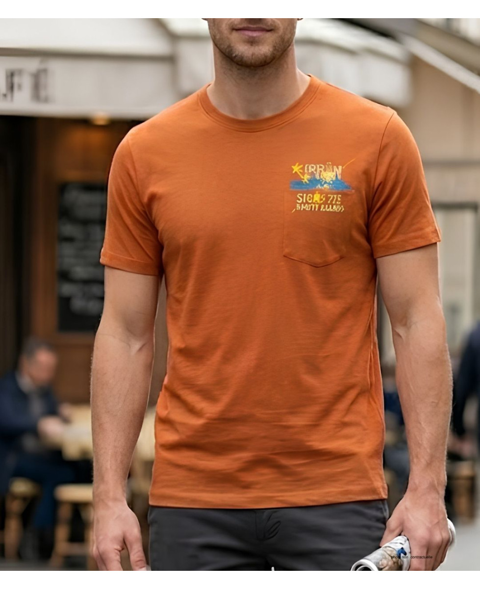 AXXANO AE1142O : Tee-shirt homme orange avec poche poitrine