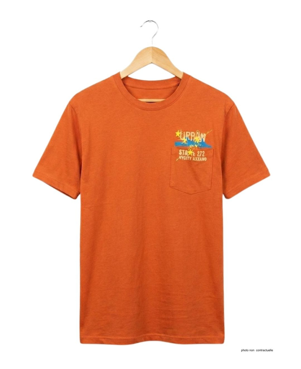 AXXANO AE1142O : Tee-shirt homme orange avec poche poitrine