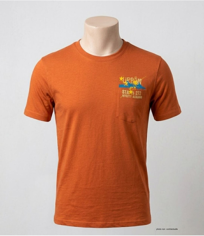 AXXANO AE1142O : Tee-shirt homme orange avec poche poitrine