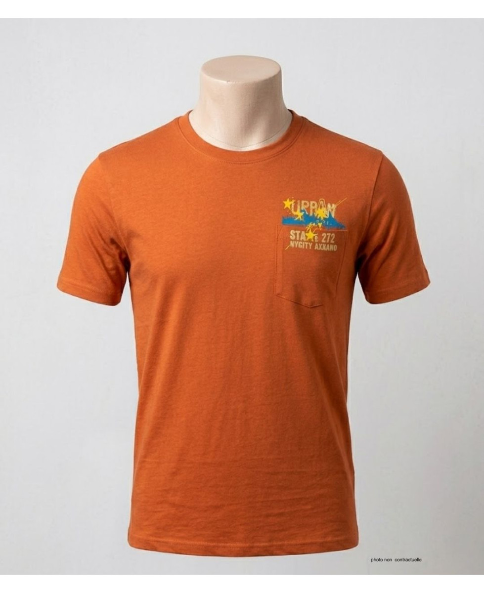 AXXANO AE1142O : Tee-shirt homme orange avec poche poitrine
