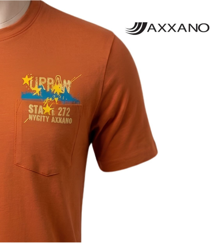 AXXANO AE1142O : Tee-shirt homme orange avec poche poitrine