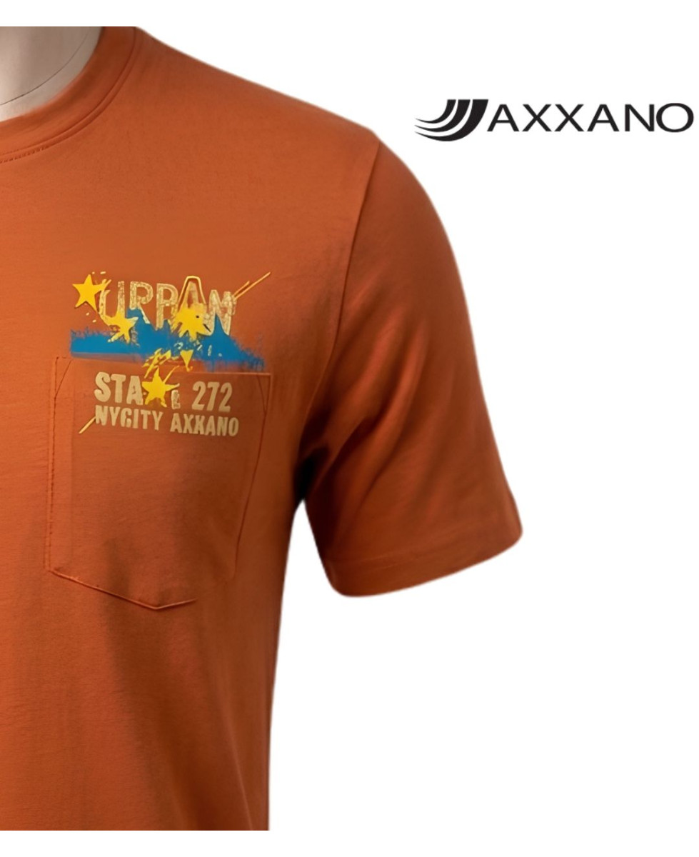 AXXANO AE1142O : Tee-shirt homme orange avec poche poitrine