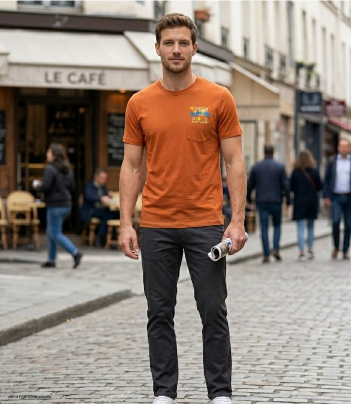 AXXANO AE1142O : Tee-shirt homme orange avec poche poitrine