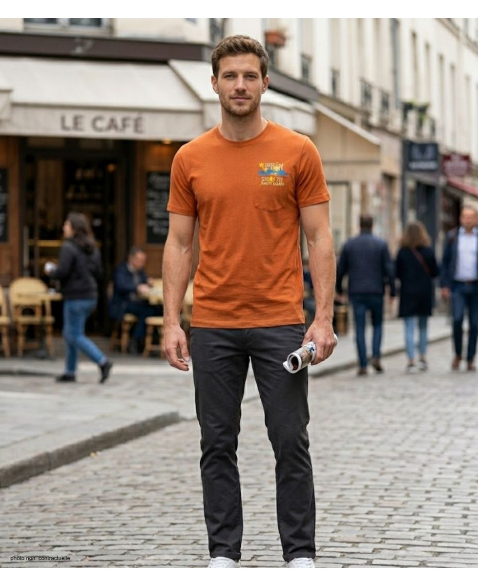AXXANO AE1142O : Tee-shirt homme orange avec poche poitrine