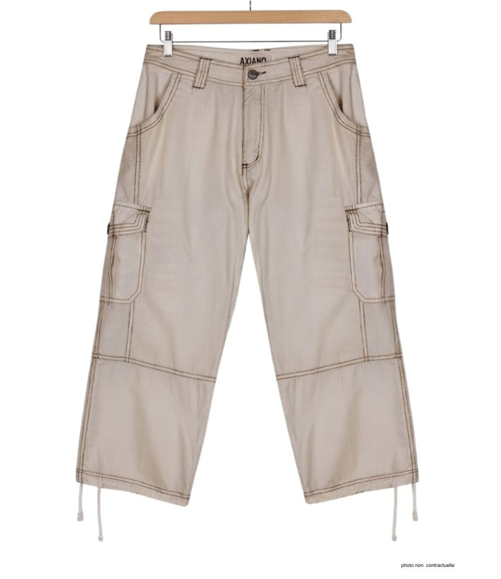AXXANO AE1271B : Pantacourt Femme Rayé Blanc et Beige