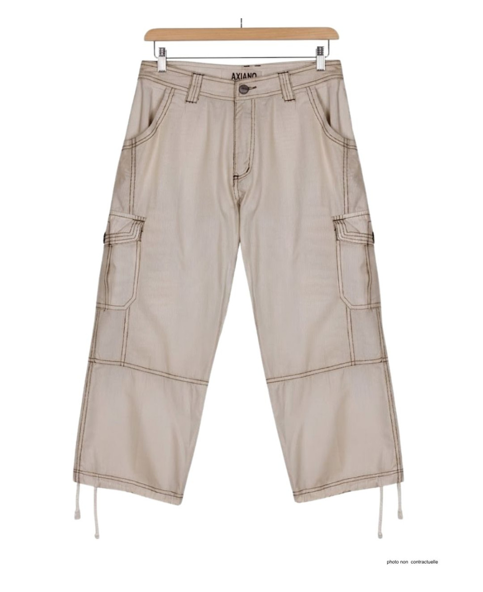 AXXANO AE1271B : Pantacourt Femme Rayé Blanc et Beige