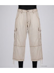 AXXANO AE1271B : Pantacourt Femme Rayé Blanc et Beige