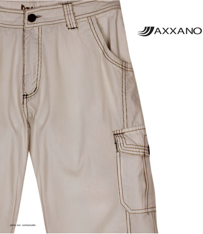 AXXANO AE1271B : Pantacourt Femme Rayé Blanc et Beige