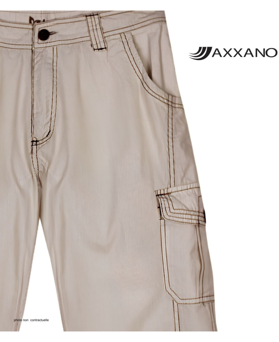 AXXANO AE1271B : Pantacourt Femme Rayé Blanc et Beige