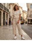 AXXANO AE1271B : Pantacourt Femme Rayé Blanc et Beige