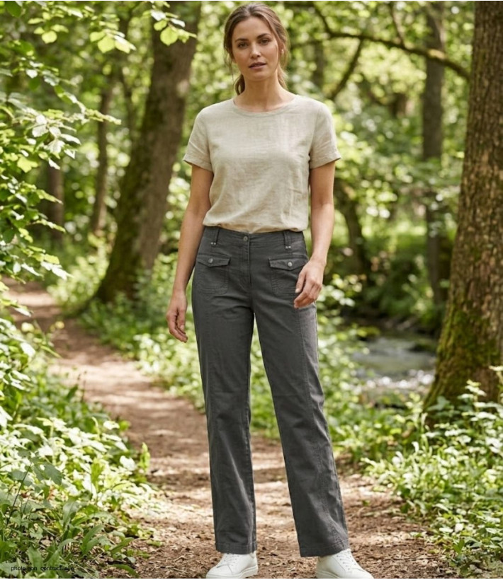 AXXANO AH1162G : Pantalon Femme Gris Stretch 98% Coton