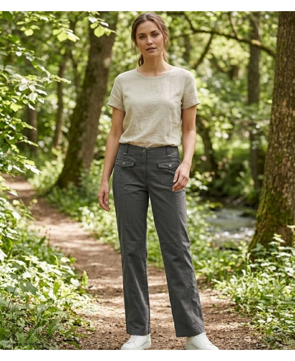 AXXANO AH1162G : Pantalon Femme Gris Stretch 98% Coton