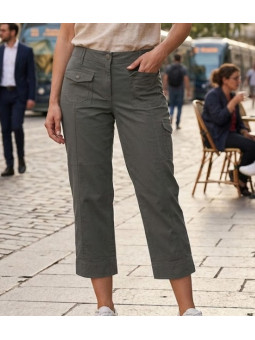 AXXANO AH1163G : Pantacourt Femme Gris Stretch Coton