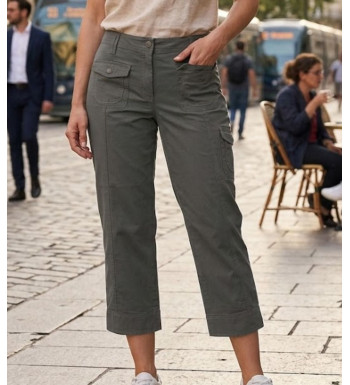 AXXANO AH1163G : Pantacourt Femme Gris Stretch Coton
