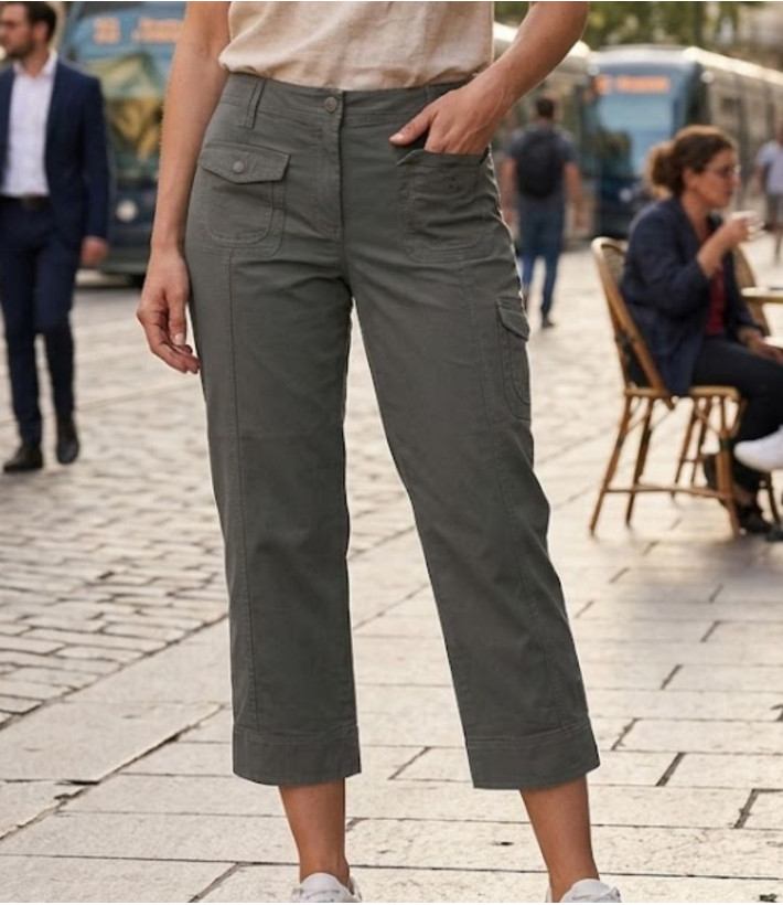AXXANO AH1163G : Pantacourt Femme Gris Stretch Coton