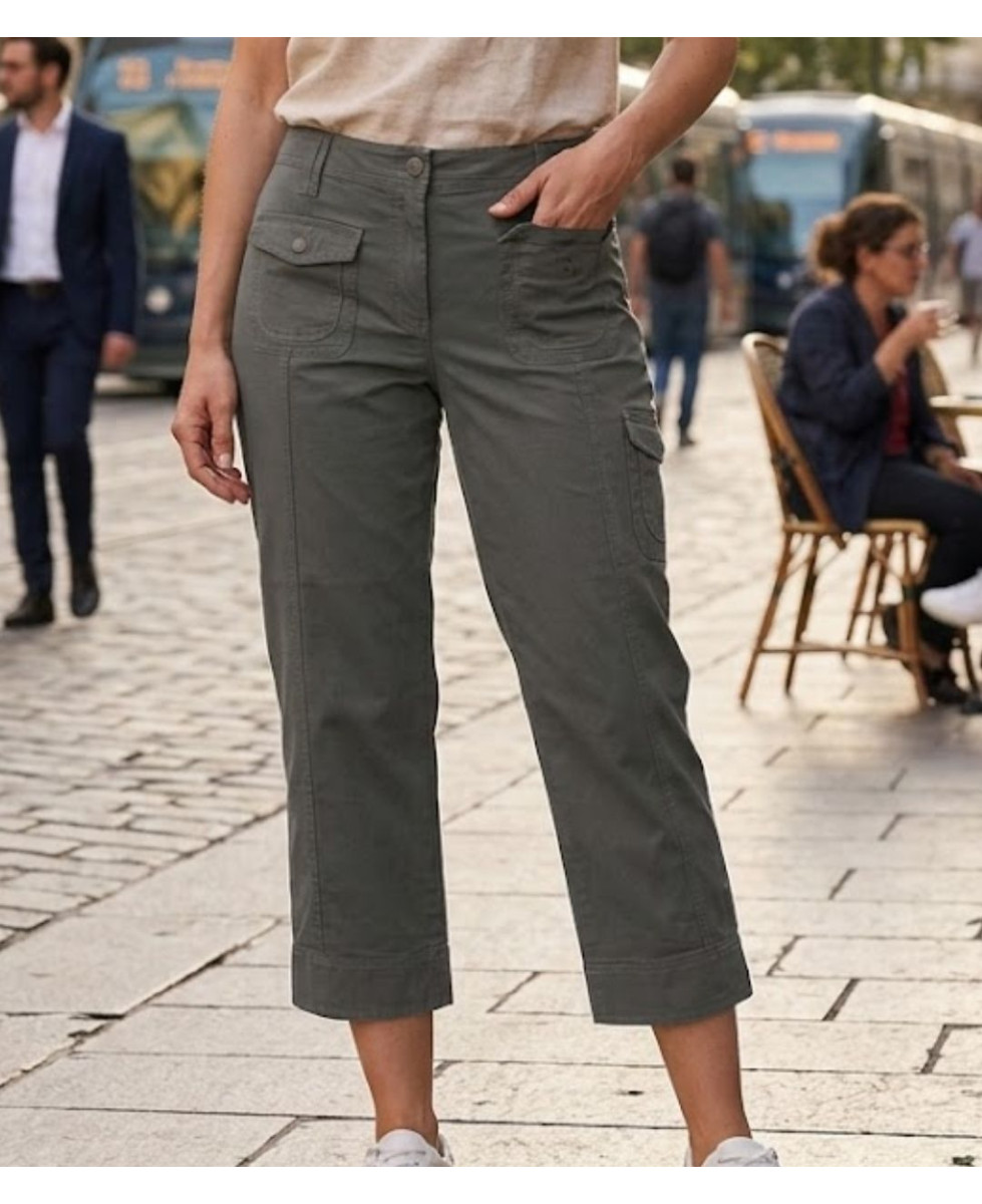 AXXANO AH1163G : Pantacourt Femme Gris Stretch Coton