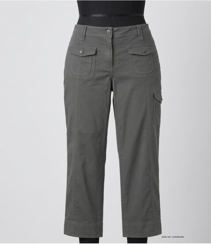AXXANO AH1163G : Pantacourt Femme Gris Stretch Coton
