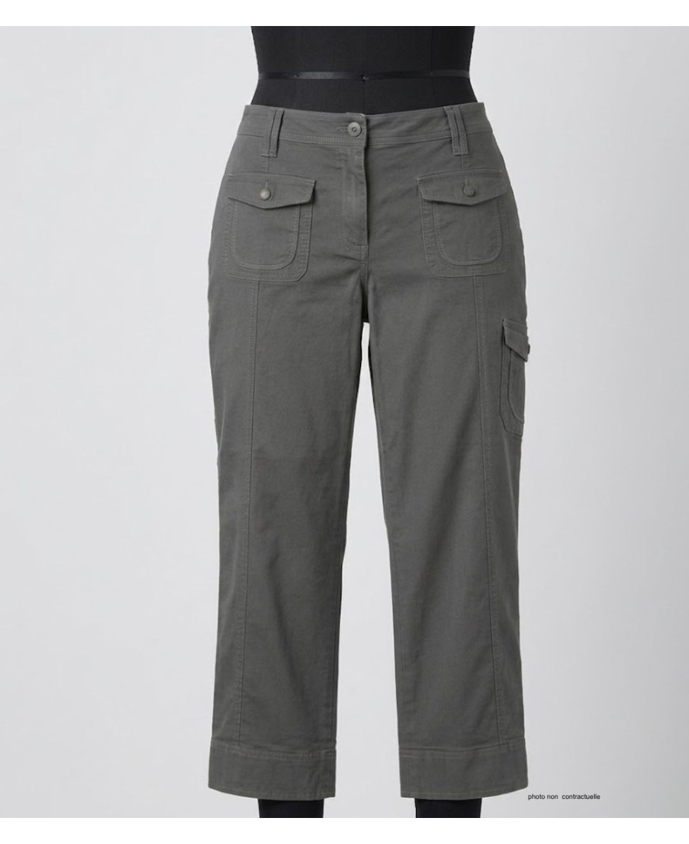 AXXANO AH1163G : Pantacourt Femme Gris Stretch Coton