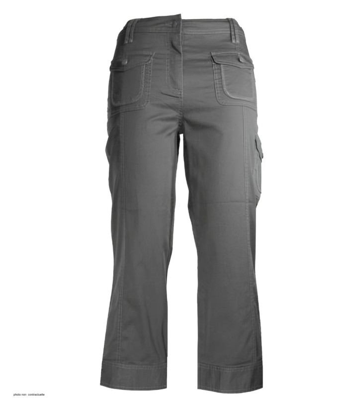 AXXANO AH1163G : Pantacourt Femme Gris Stretch Coton