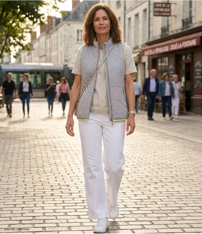 AXXANO AH1170G : Gilet Sans Manches Gris et Anis Femme