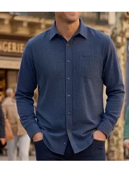 Chemise manches longues homme CHALLENGER modèle TIBAULT1 en flanelle de coton bleu et noir.